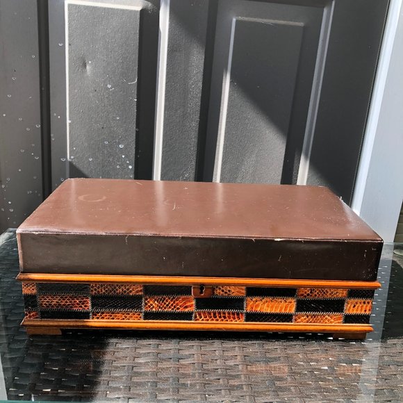Vintage Leatherette Chestnut Brown Jewelry Box - Made in Italy - Picture 2 of 10